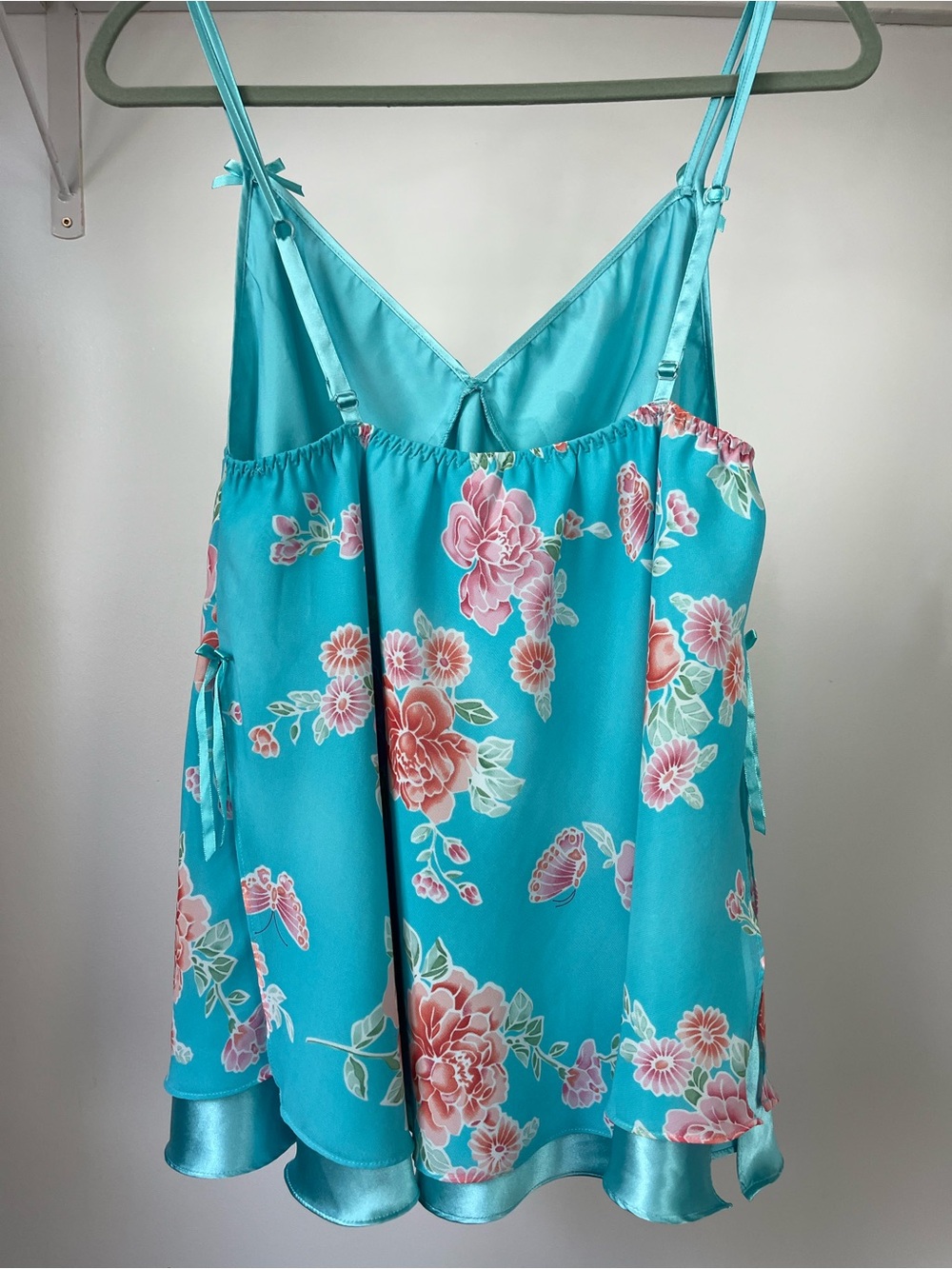 Y2K La Vie En Rose Floral Satin Chemise Slip with Pink Flower Print - Picture 12 of 14